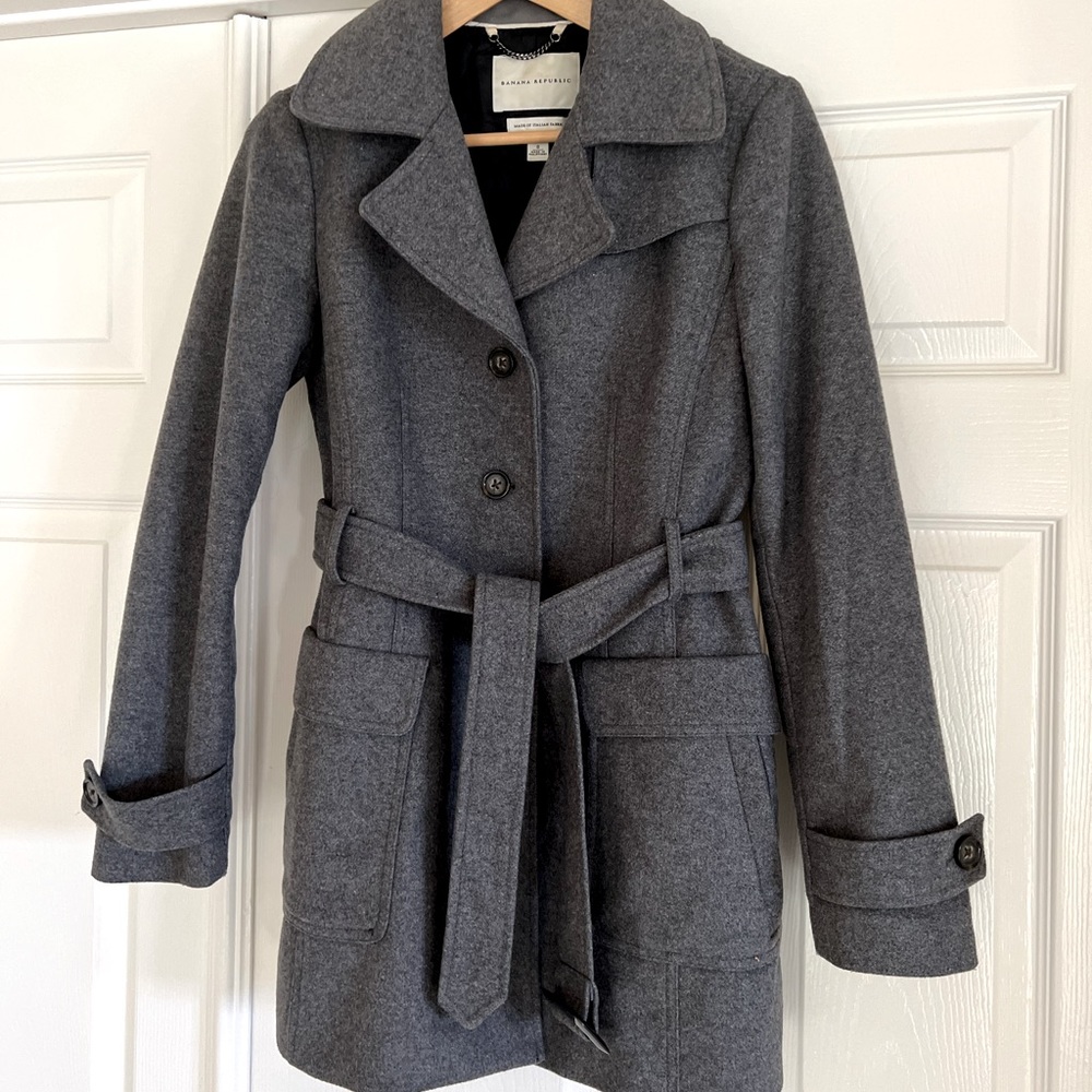 Banana Republic Wool Belted Wrap Coat Grey Size S